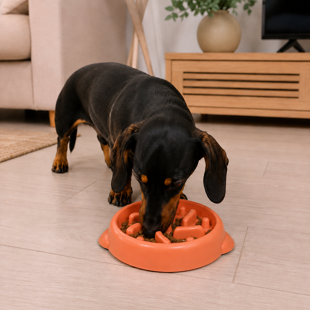 Comedero antiatragantamiento para perros Gossovia disponible en verde, naranja y rosa