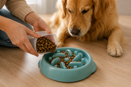 Comedero lento Gossovia con relieve interior en forma de laberinto para perros